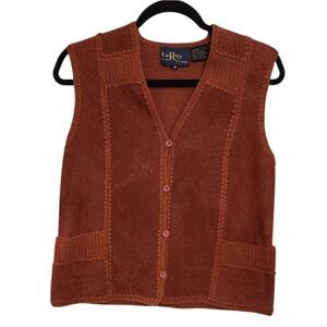 Vintage Pig Suede Leather Vest M Crocheted Button Up Western Cowgirl Indie Boho